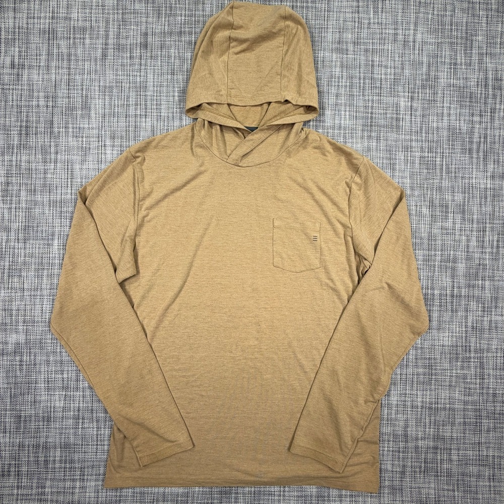 Free Fly Men Hooded Shirt L Tan Bamboo Viscose Blend Long Sleeve Pocket Stretch